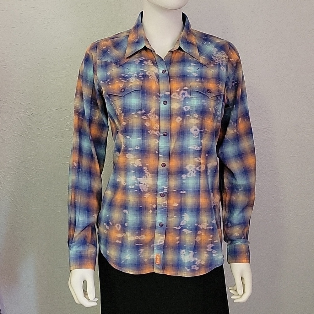 TWENTY X Plaid Bleached Snap Button Down Western Rockabilly Rodeo Shirt - Picture 3 of 6